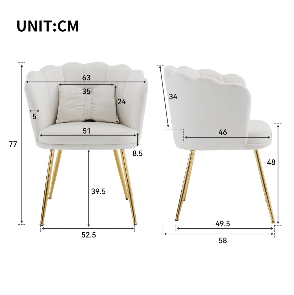 Poltrona imbottita in velluto beige con schienale a petalo e gambe in metallo dorato
