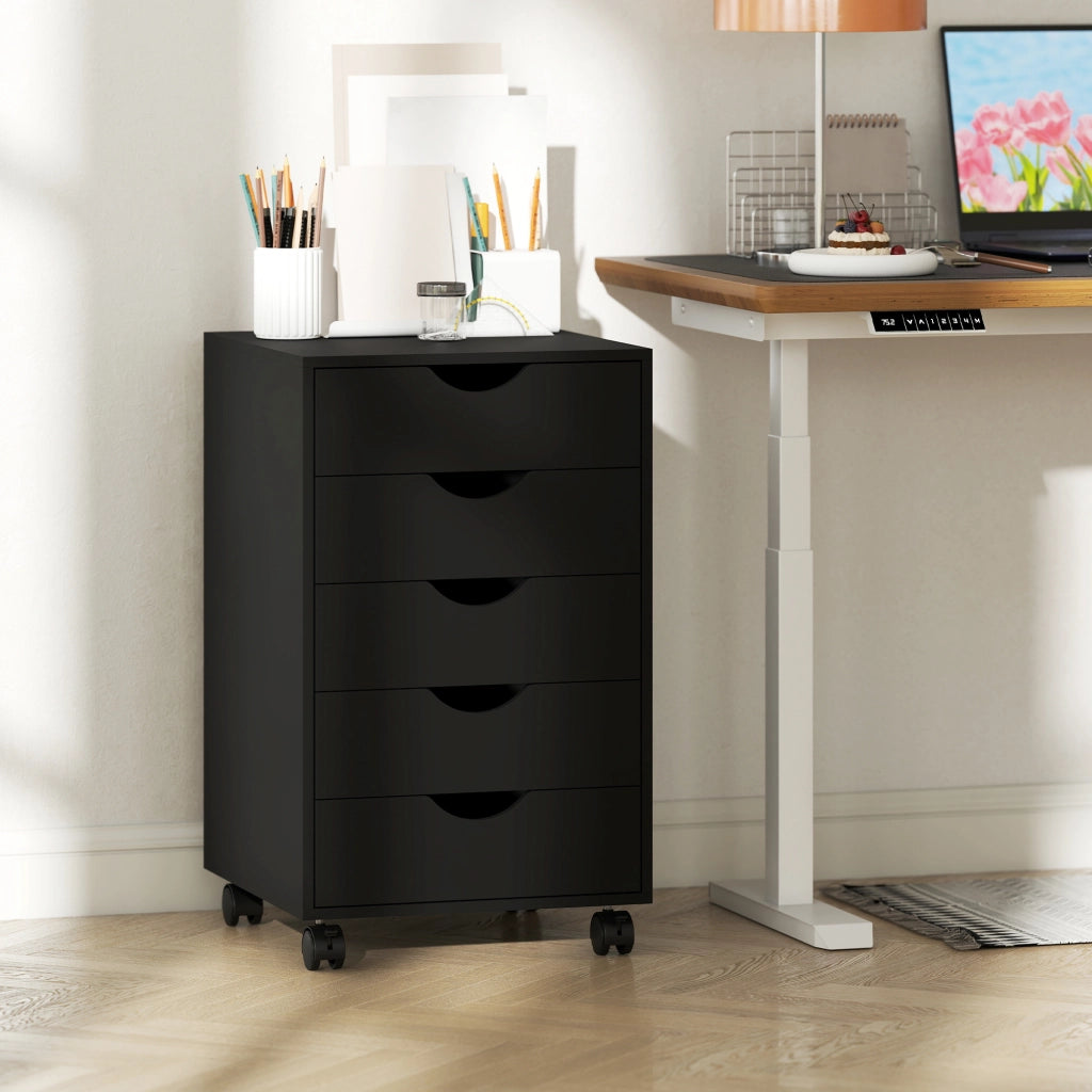 Cassettiera con 5 cassetti e ruote ¨C Zephmum ¨C Nero 40x40x67 cm