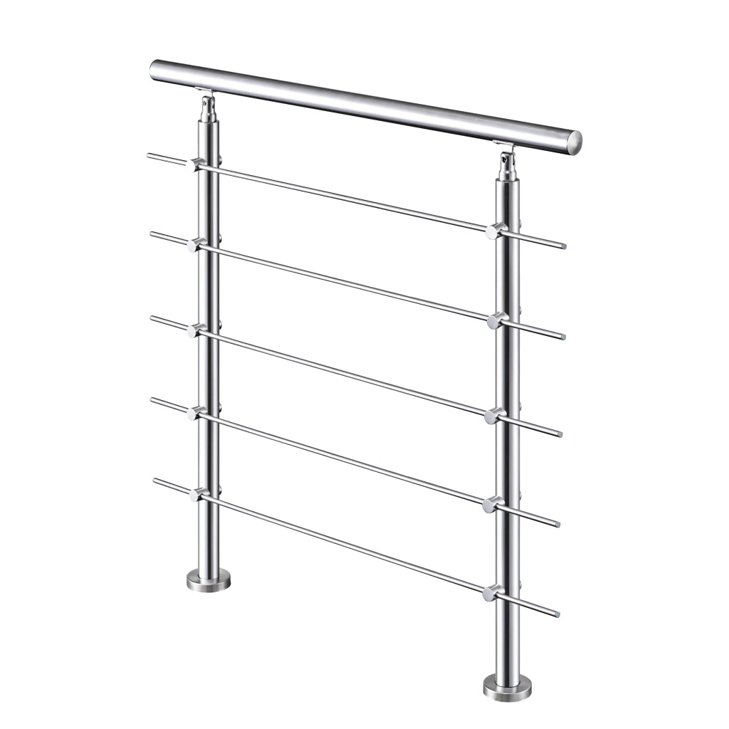 Balaustra Corrimano Ringhiera in acciaio inox spazzolato 100x106cm per interni ed esterni 5 barre trasversali