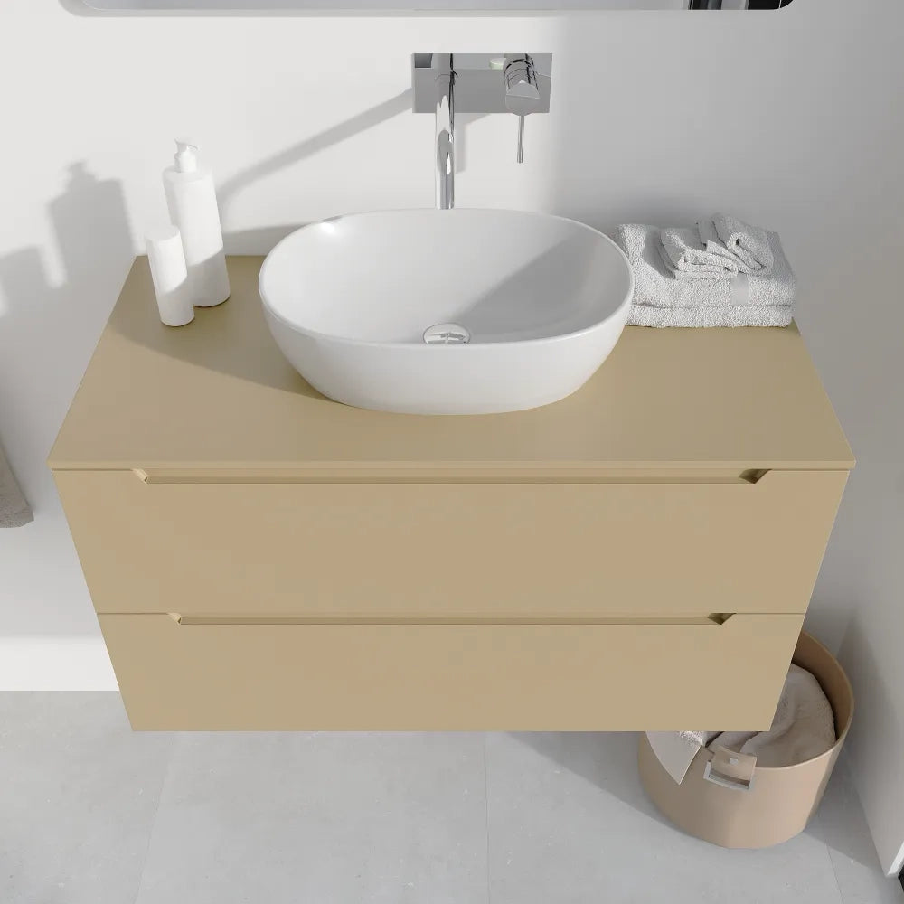 Mobile bagno sospeso 100cm sabbia opaco due cassetti soft-close con top | Bako