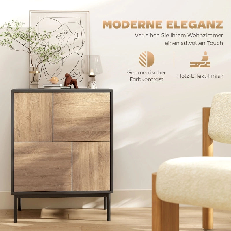 Credenza con ante push-to-open ¨C Minimal ¨C MDF, nero e legno naturale