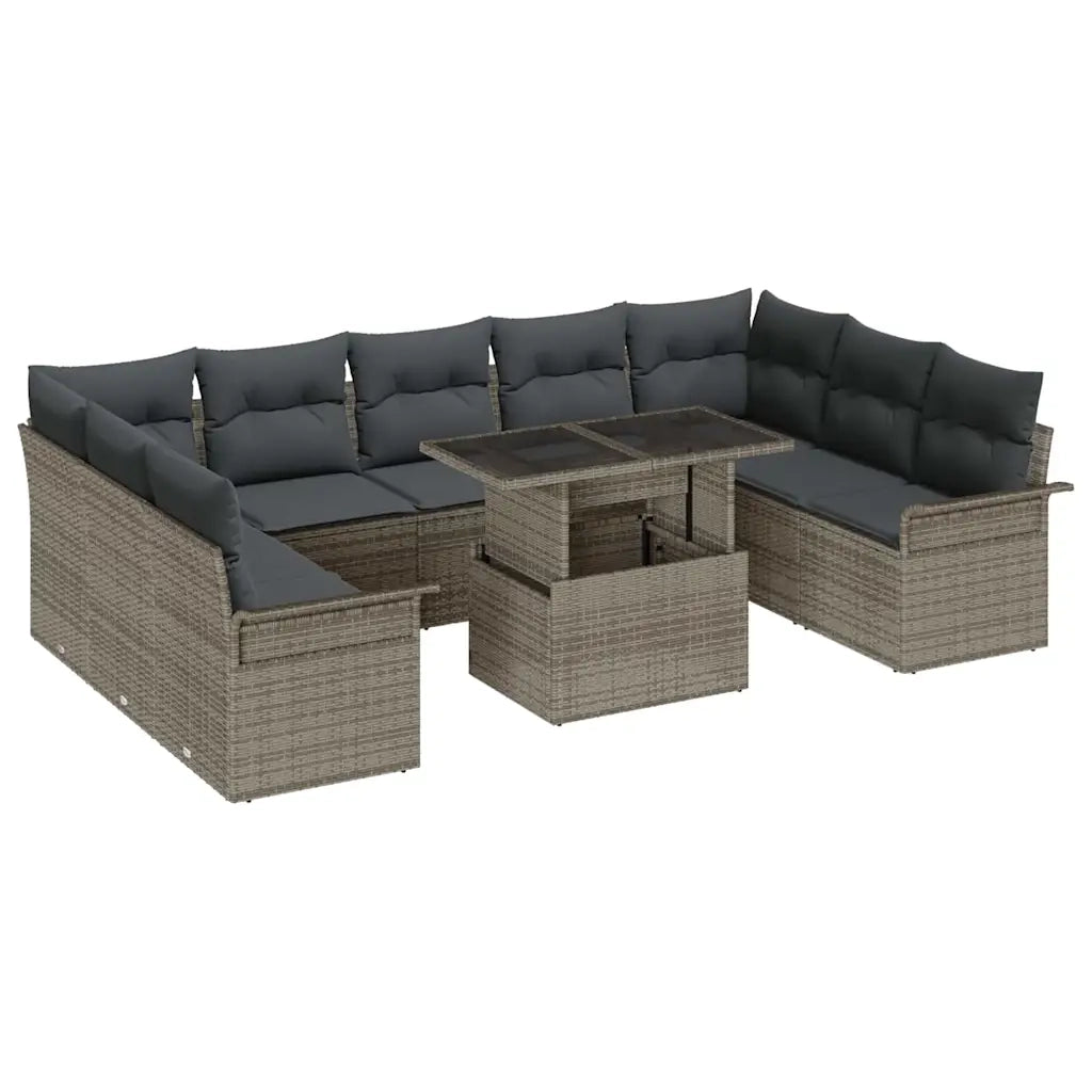 Set Divano da Giardino con cuscino 10 pcs Grigio Poly Rattan