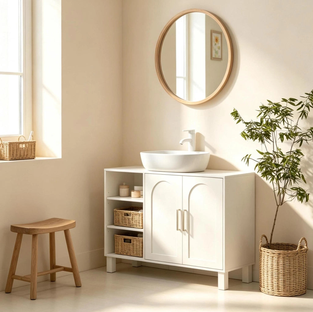 Mobile sottolavabo crema 90x30x63 cm con ripiani
