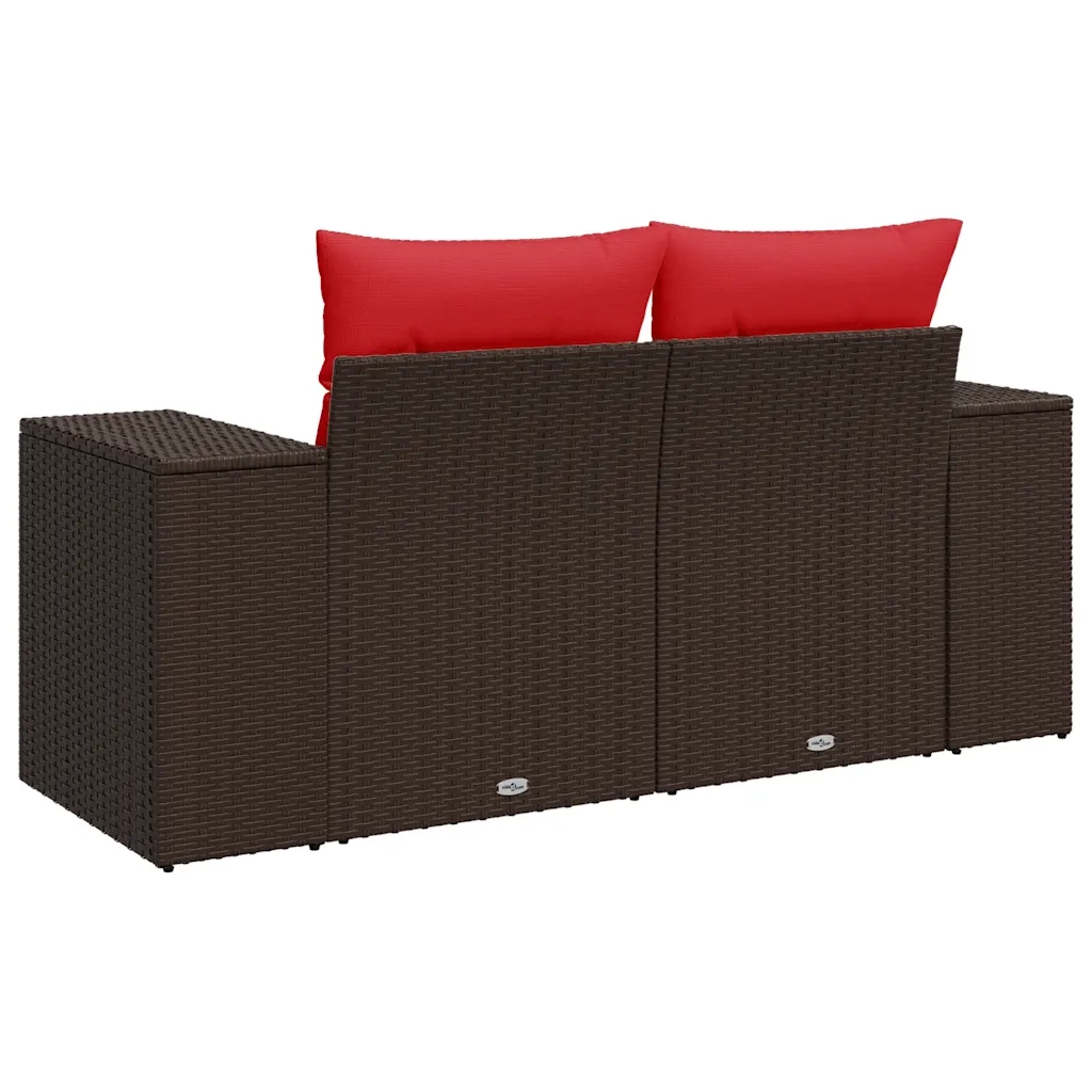 Divano da giardino con cuscini a 2 posti marrone in polyrattan 366237