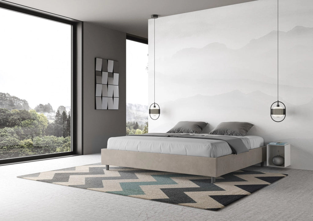 Letto Matrimoniale Extra Large Sommier 190x200 cm con Rete e Contenitore Azelia Sabbia