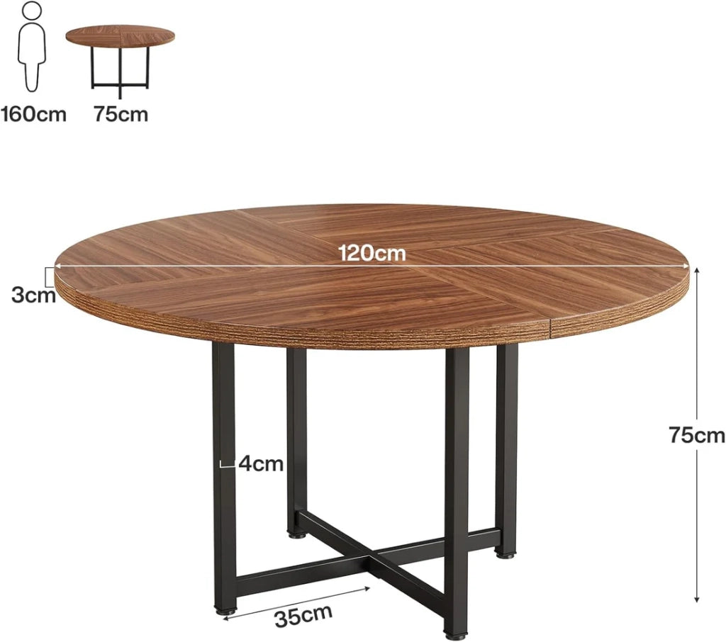 Tavolo da pranzo rotondo da 4 a 6 persone, stile industriale, in metallo e legno, nero e marrone, diametro 120 cm