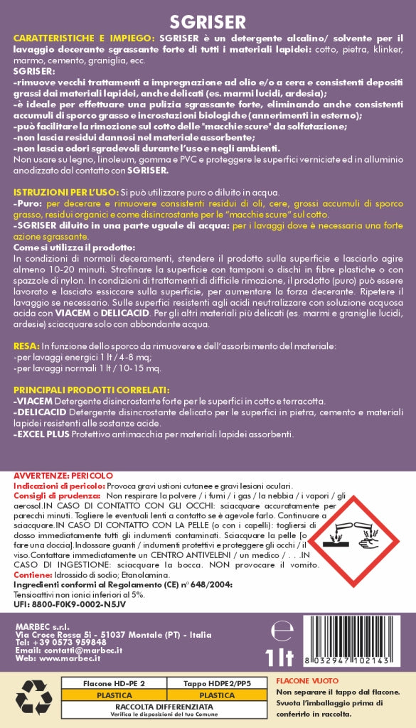 Detergente sgrassante professionale SGRISER   1LT + Tampone Marrone