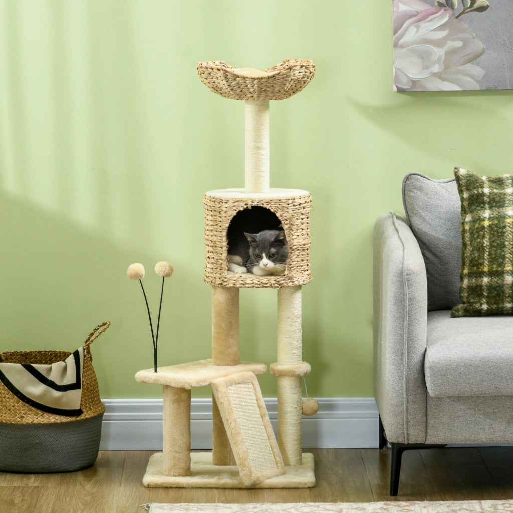 Albero tiragraffi per gatti con tana e piattaforma ¨C zephmum ¨C Marrone/Beige 45x40x116cm