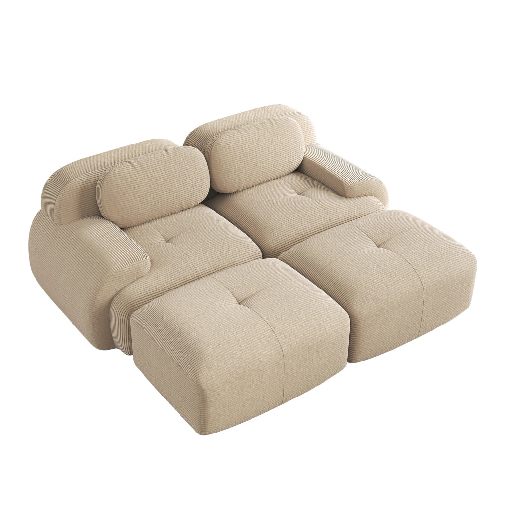 Divano 2 posti modulare in tessuto a coste beige con schiuma ad alta densità e braccioli ergonomici