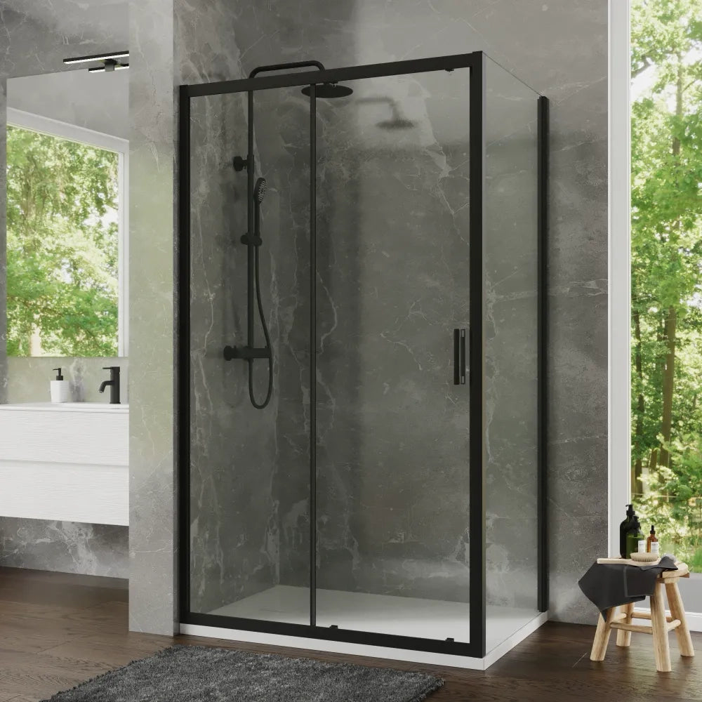 Box doccia 70x150 cm scorrevole profili nero opaco vetro temperato 6mm trasparente anticalcare h198 | Tahiti