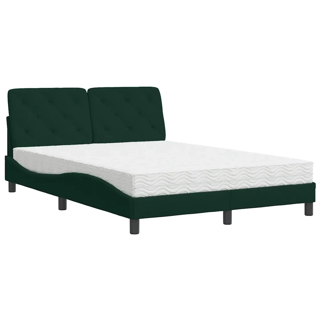 Letto con Materasso Verde Scuro 140x190 cm in Velluto