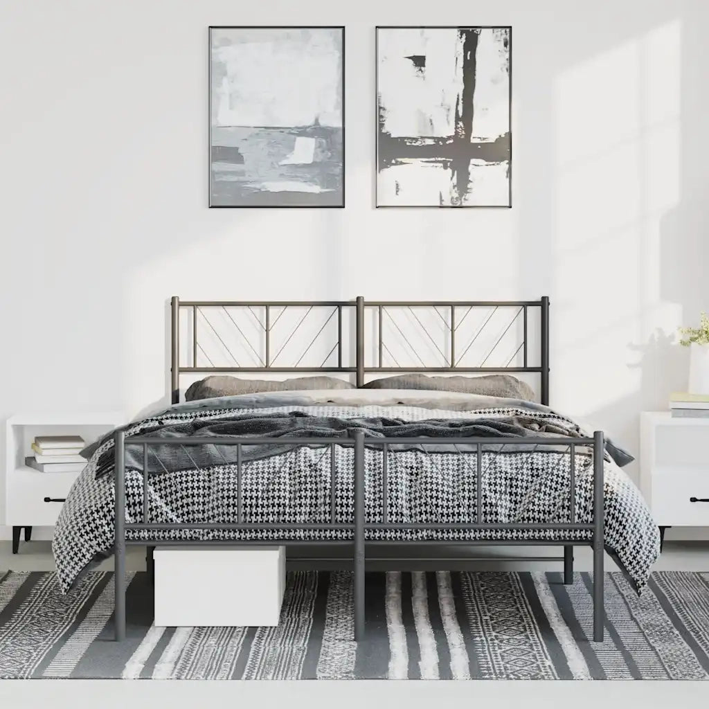 Giroletto con Testiera e Pediera-Struttura Letto Metallo Nero 150x200 cm 842415