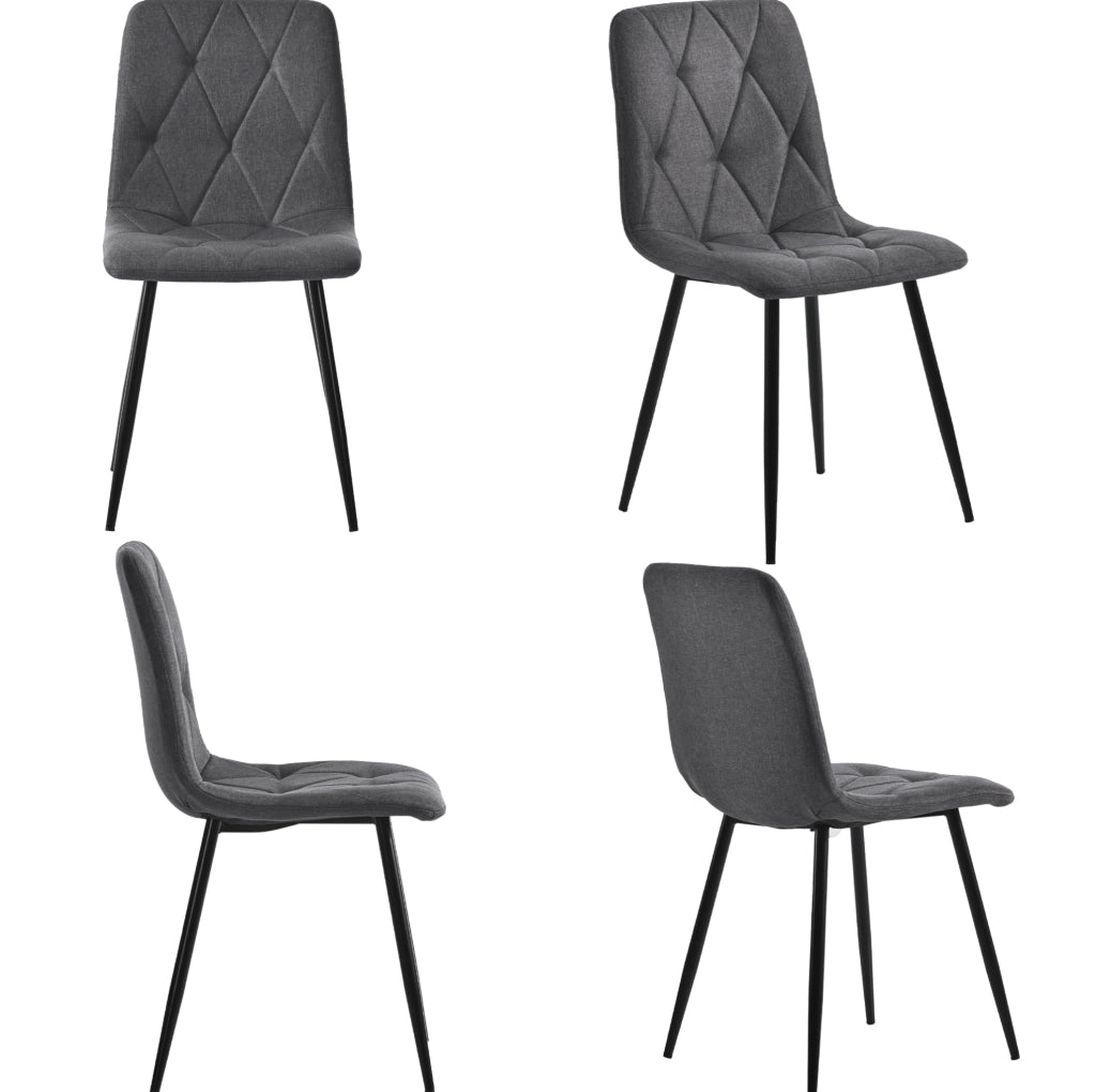 Set tavolo da pranzo 117x68 cm con 4 sedie in tessuto grigio scuro e gambe nere