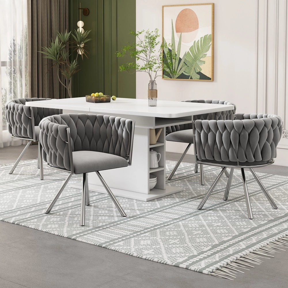 Set 4 sedie da pranzo girevoli ¨C Minimal ¨C Grigio, rivestimento velluto, gambe metallo argento
