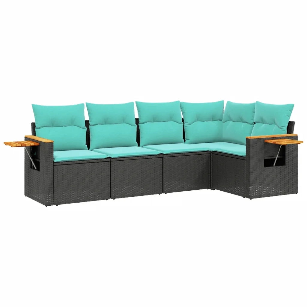 Set Divani da Giardino 5 pz con Cuscini Nero in Polyrattan