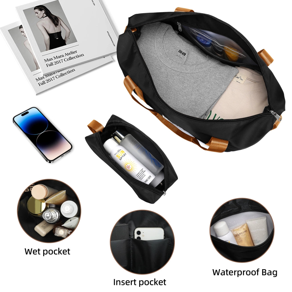 Set di valigie espandibili con tre trolley rigidi; borsa weekender e beauty case; nero; ruote girevoli e lucchetto