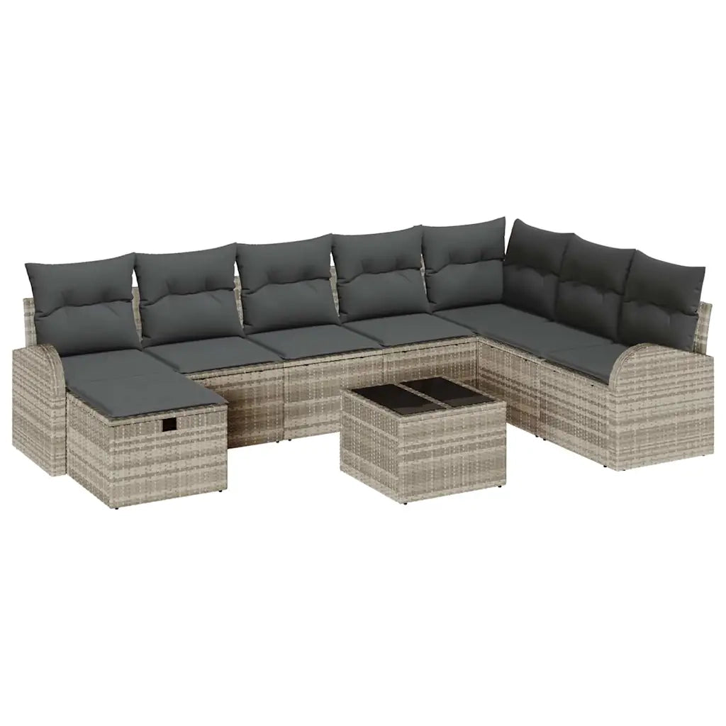 Set di divani con cuscino Grigio chiaro polyrattan