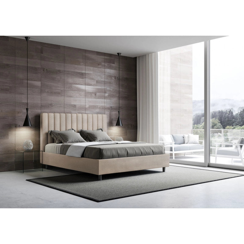 Letto imbottito Piazza e mezzo 130x210 cm Agueda - Con rete,Microfibra,Sabbia