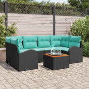 Set Divano da Giardino 7 pcs Nero e Turchese polyrattan 3356205