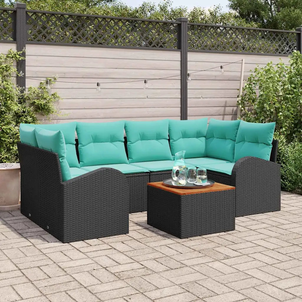 Set Divano da Giardino 7 pcs Nero e Turchese polyrattan 3356205