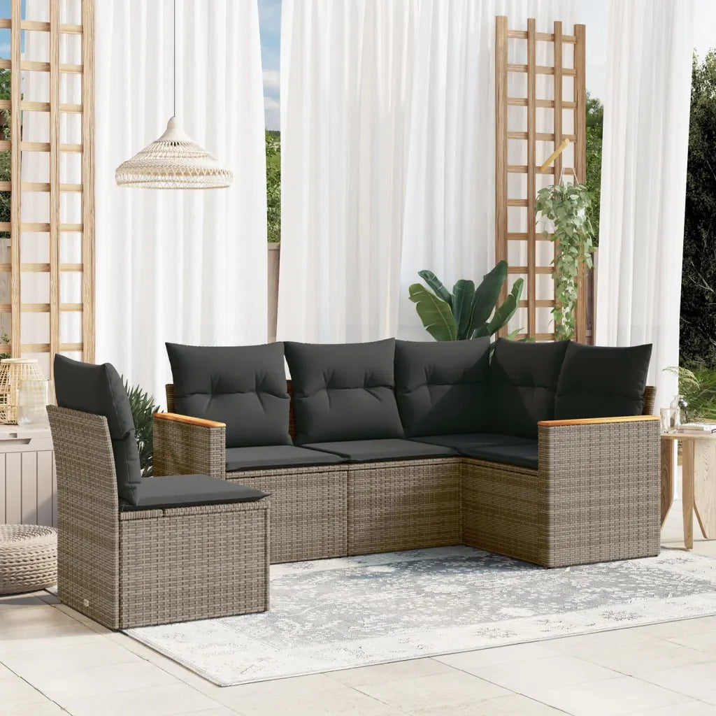 Set Divano da Giardino 5 pz con Cuscini Grigio in Polyrattan 3258378