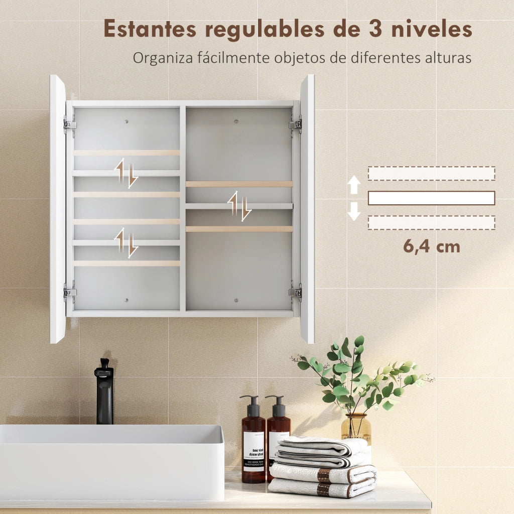 Specchio Armadietto Bagno ¨C Xylo ¨C Bianco 68x13x66 cm 2 Ante Ripiani