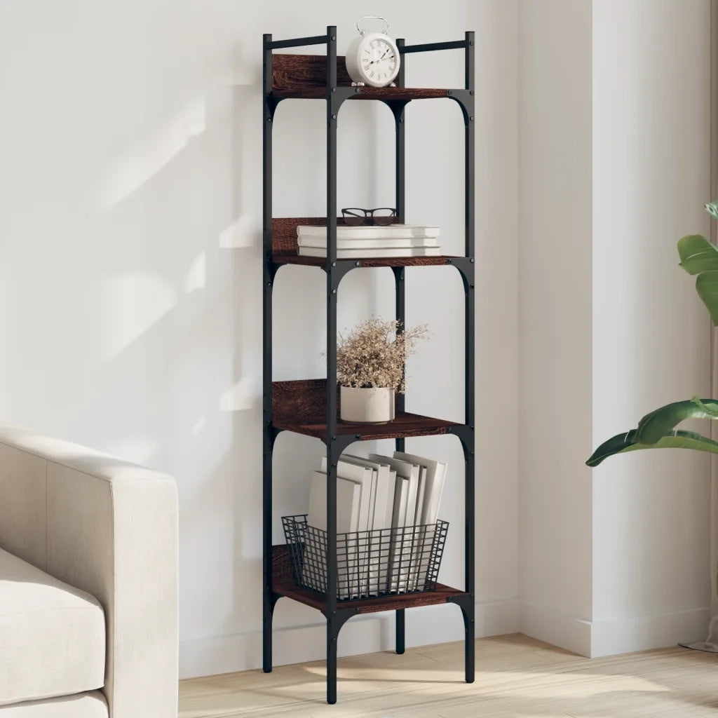 Libreria 4 Ripiani-Scaffale per Libri-Mobile di Stoccaggio Rovere Marrone 35x30x138,5 Legno Multistrato
