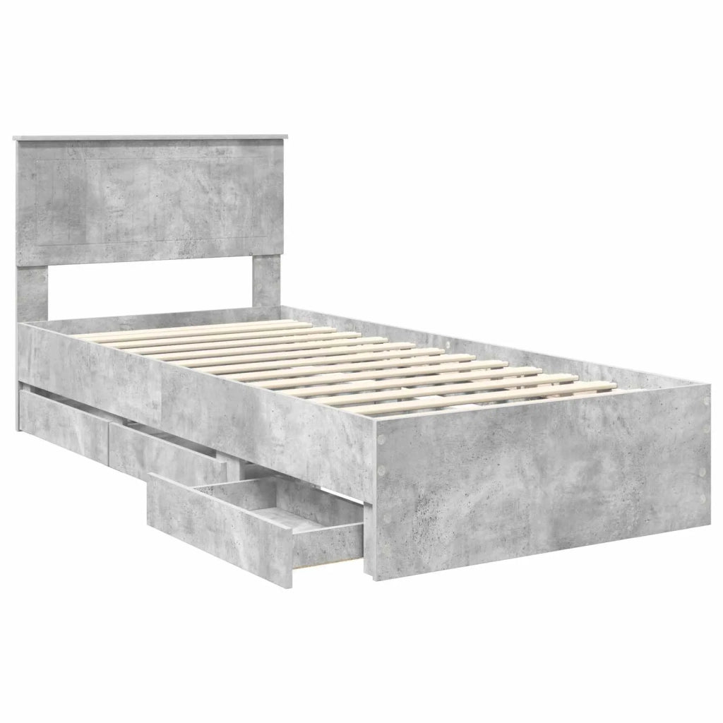 Struttura del letto con cassetto-Giroletto con contenitore-Rete del Letto Grigio cemento 90 x 200 cm 445599