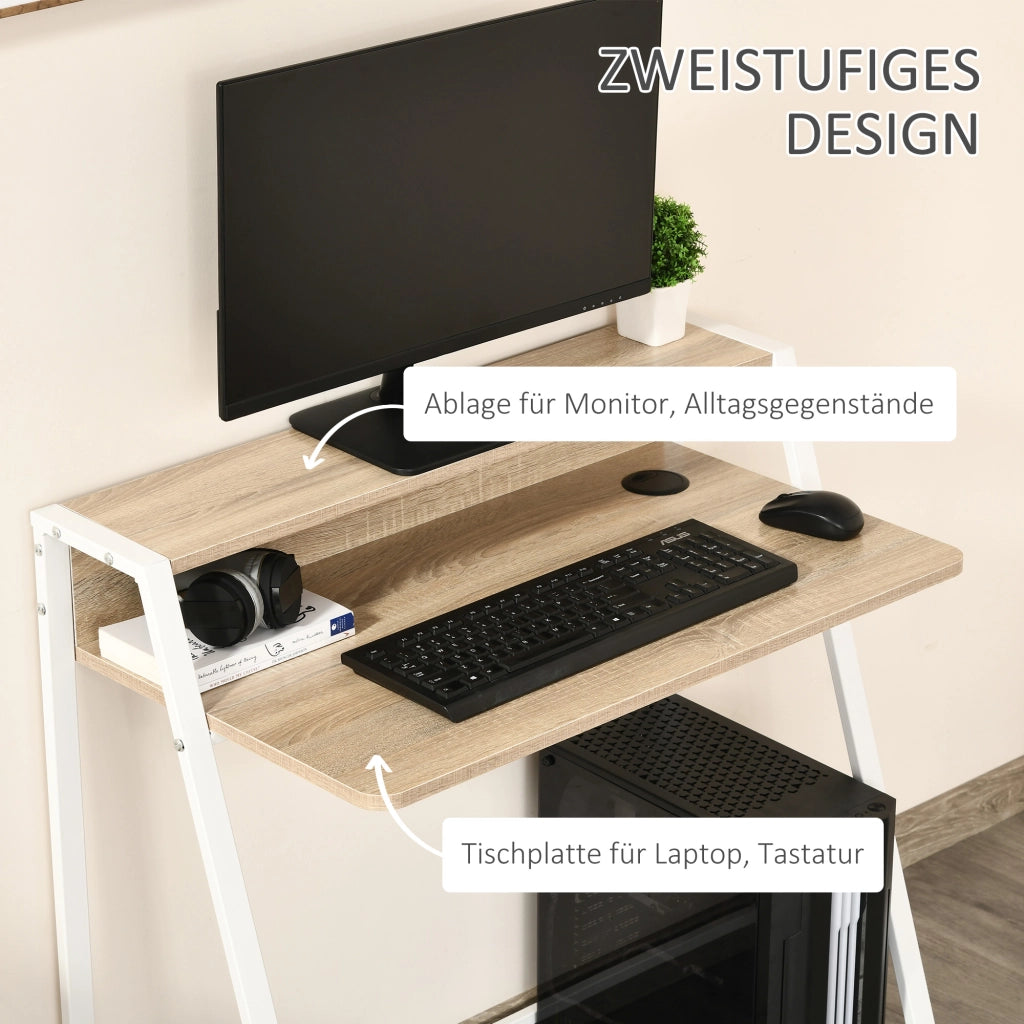 Scrivania dritta con passacavi e ripiano in MDF; struttura in metallo bianca; per studio 84 × 45 × 85 cm