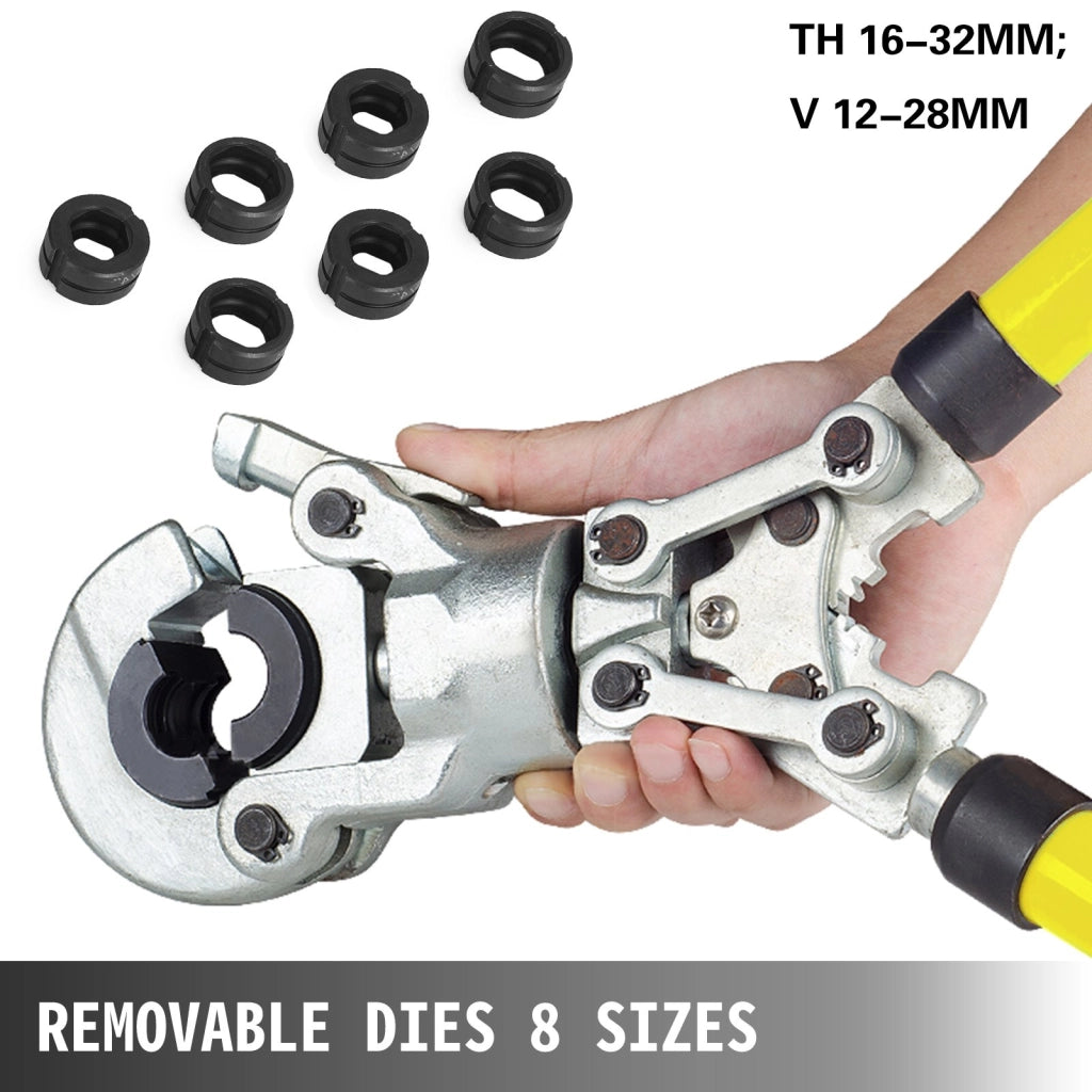 Pinza Crimpatrice per Tubi TH 16-32 mm e V 12-28 mm con Testa Girevole a 360 Gradi e Manico Allungabile per Idraulica