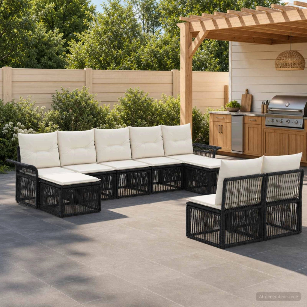 Set Divano da Giardino 9 pz Nero polyrattan 3434944