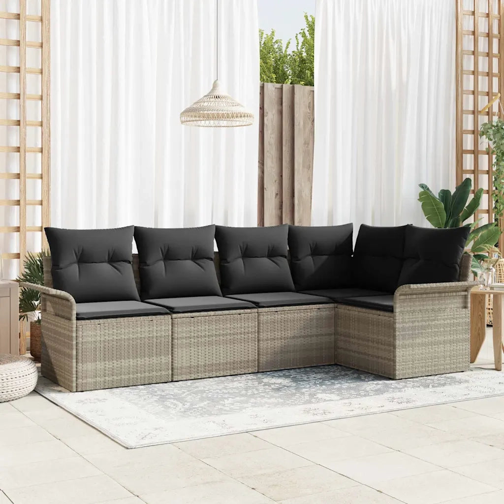 Set Divano da Giardino 5 pcs Grigio chiaro polyrattan
