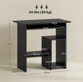 Scrivania compatta con ripiani aperti, 80x45x75 cm, nero, per ufficio e studio