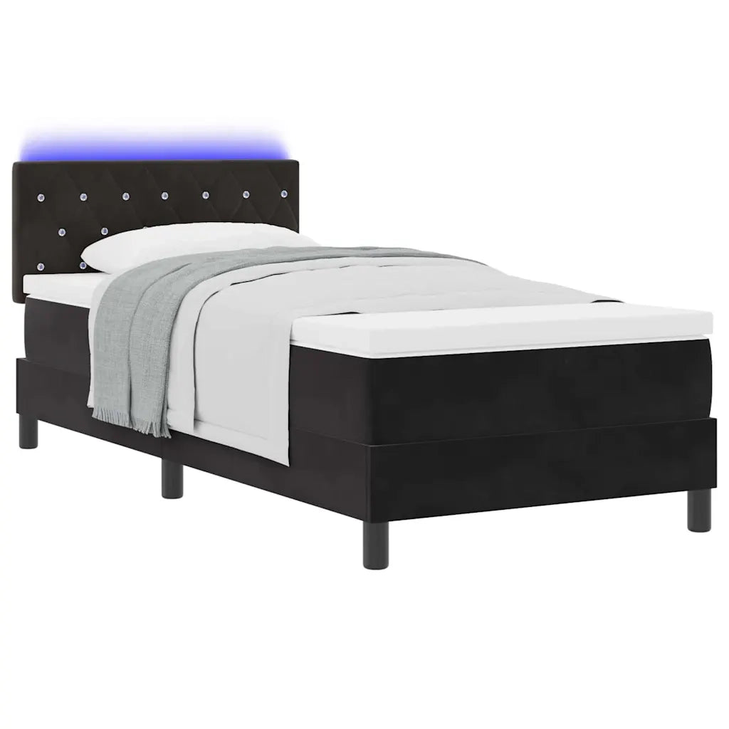 Letto a Sorgente LED con materasso Nero 90 x 190 cm Velluto