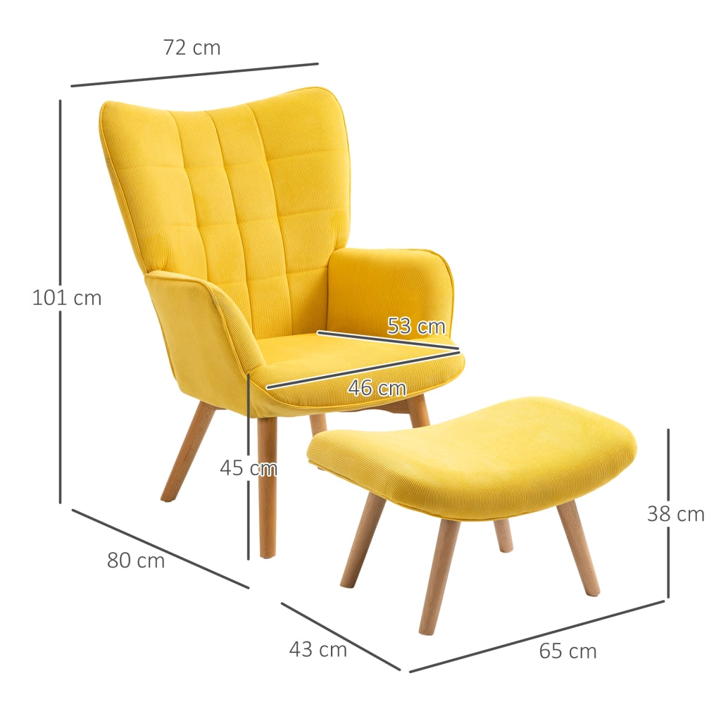 Poltrona Relax con Poggiapiedi in Tessuto e Gambe in Legno ¨C Minimal ¨C Giallo
