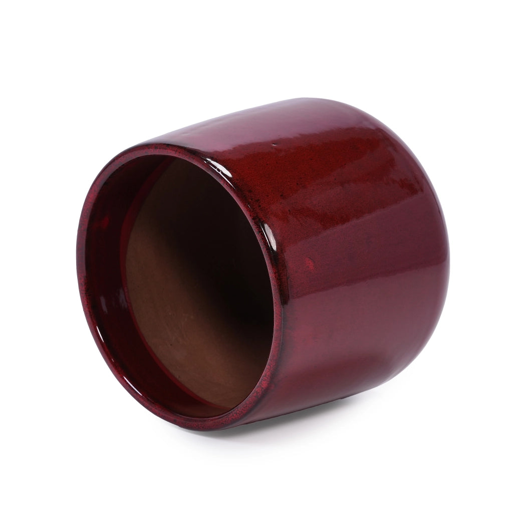 Vasi da fiori set di 4 in ceramica con foro di drenaggio smaltati rosso lucido per interno balcone e giardino