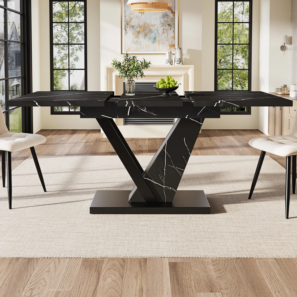 Tavolo allungabile con piano in MDF effetto marmo nero guide telescopiche e gambe regolabili 120 × 75 × 75.5 cm