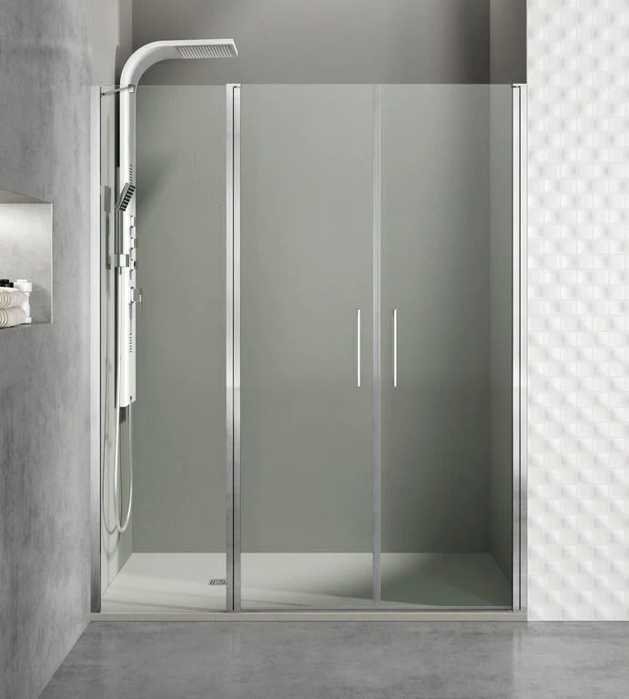 Box doccia frontale OPEN fisso + 2 porte battenti 195 cm (50+75+75) cromo trasparente