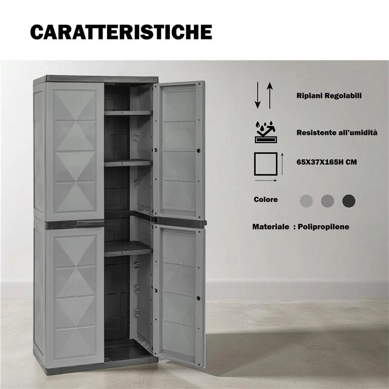 ARMADIO BASIC LINE CON 3 RIPIANI REGOLABILI PER INTERNO E ESTERNO - DARK GREY DIMENSIONE 65X37X165H CM