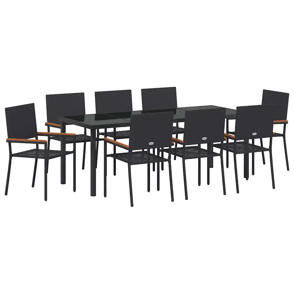Set da Pranzo per Giardino con cuscino 9 pcs Nero polyrattan 3379708