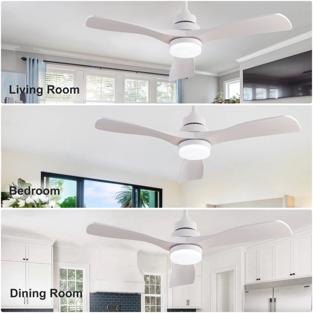 Ventilatore da soffitto bianco 42 pollici con luce LED 20 W; 3 pale ABS; motore DC reversibile e telecomando