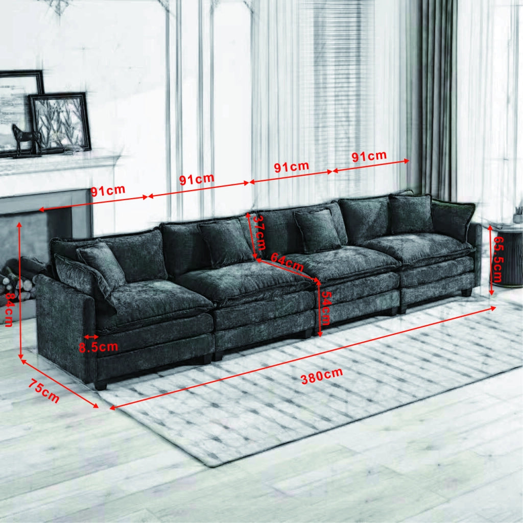 Divano Cloud 4 Posti ¨C MINIMAL ¨C Tessuto Chenille Nero