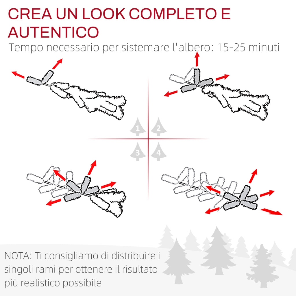 Albero di Natale artificiale innevato 150cm con 676 rami e pigne, base pieghevole, apertura automatica, verde per decorazioni casa