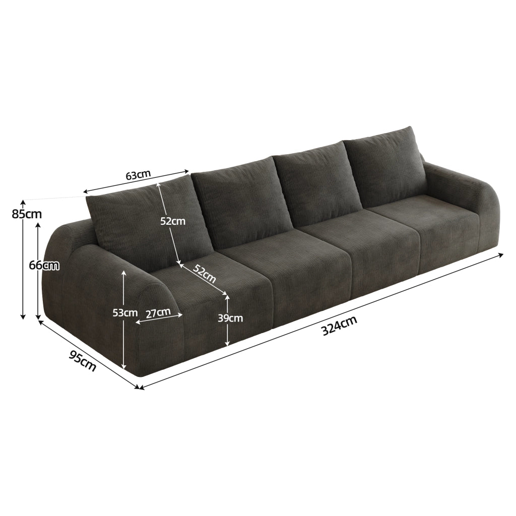 Divano ¨C Minimal ¨C Grigio scuro, velluto, 324cm