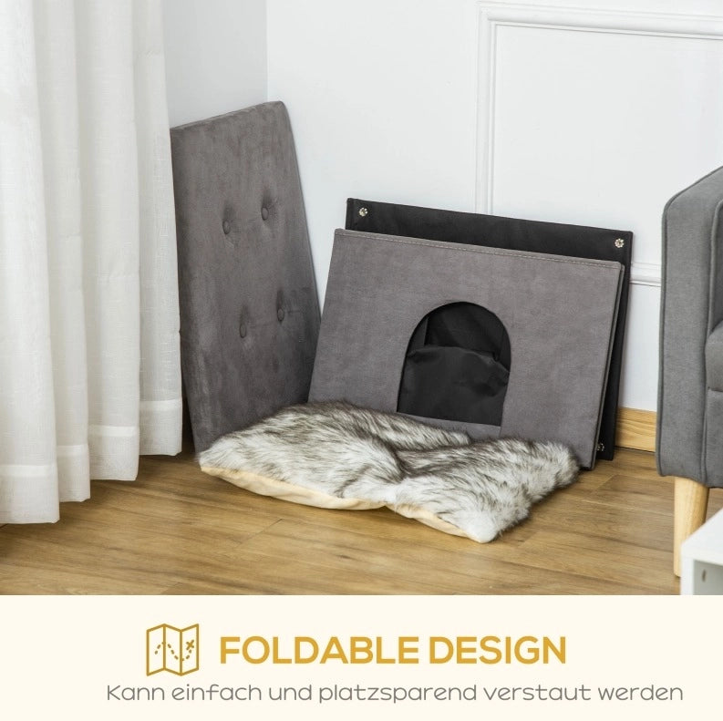 Pouf cuccia per gatti 2 in 1 grigio in MDF 60x45x44,5 cm