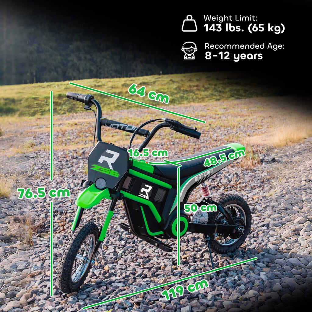 Moto Elettrica per Bambini con Acceleratore Manuale, 2 Velocit¨¤ 8-16km/h, Et¨¤ 8-12 Anni, Verde