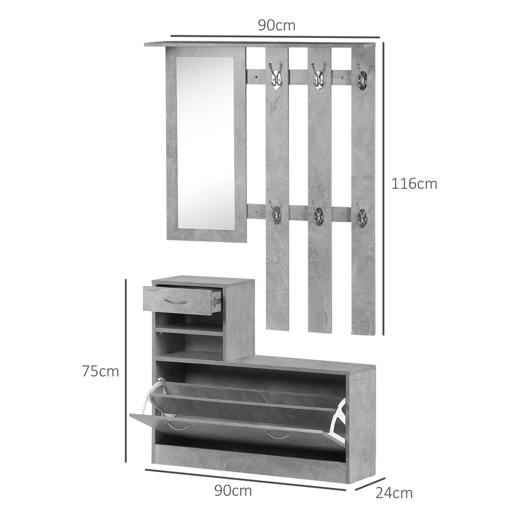 MOBILE GUARDAROBA CON SPECCHIO APPENDIABITI E SCARPIERA 90X22X116 CM GRIGIO
