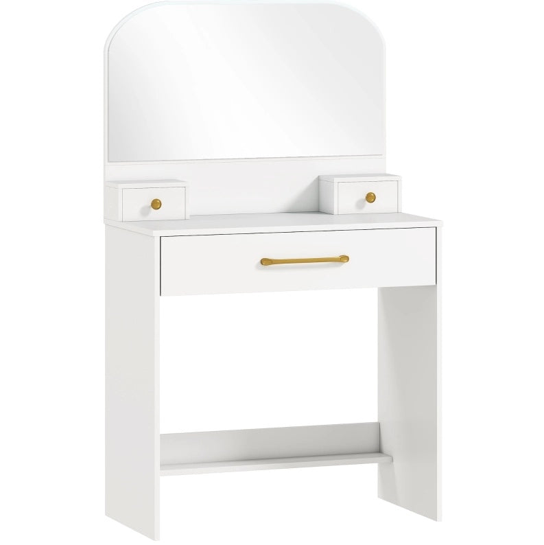Tavolo da trucco 80x40x135 cm con specchio arcuato e 3 cassetti in truciolare bianco
