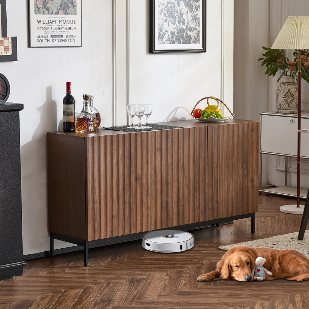 Madia con frontali ondulati e ripiani regolabili in MDF e PB per soggiorno o sala da pranzo 150 × 40 × 80 cm