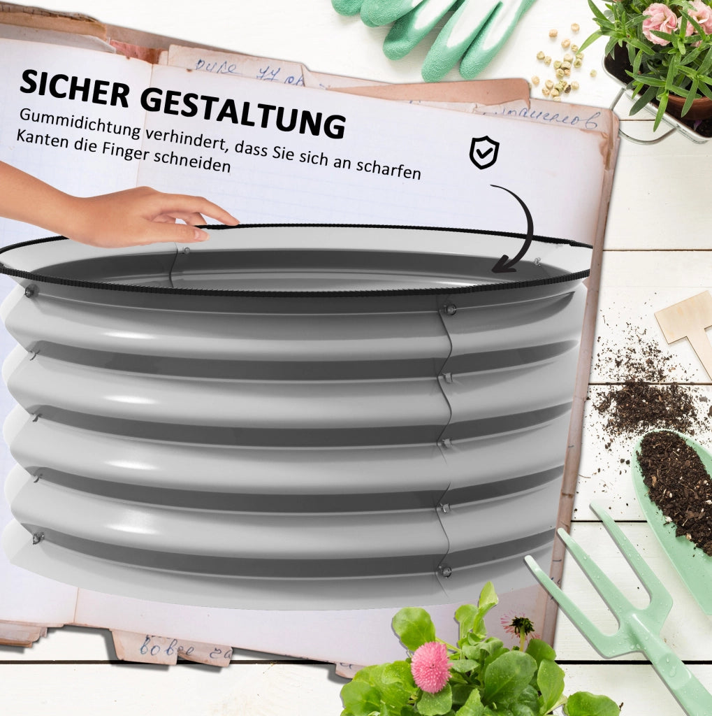 Set 2 Cassette da Giardino in Metallo con Fondo Aperto per Erbe e Verdure Ø60x30 cm Argento